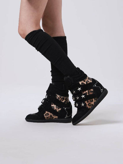 Vintage Leopard Leather High Top Sneakers【s0000018194】