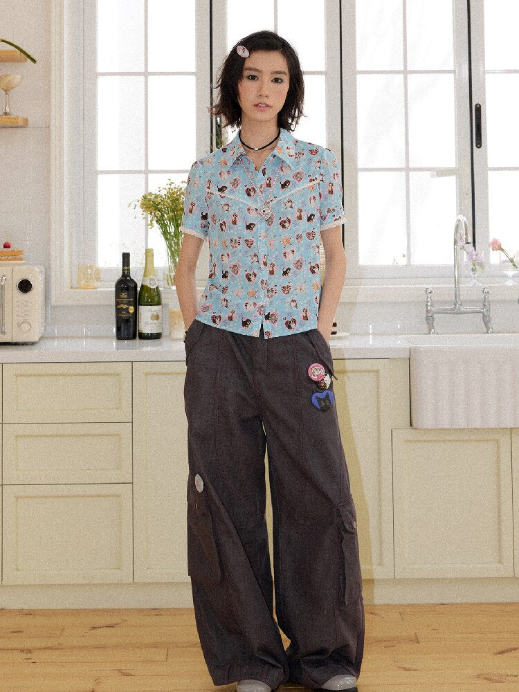 Lace Printed Short Sleeve Shirt【s0000016653】