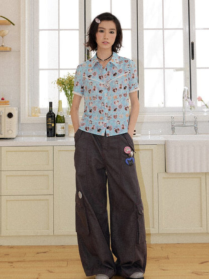 Lace Printed Short Sleeve Shirt【s0000016653】