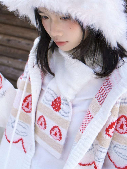 Strawberry Cake Jacquard Knit Scarf【s0000014943】