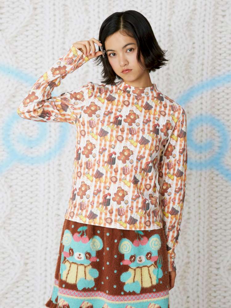 Cookie Print Waffle Base T-Shirt【s0000014856】