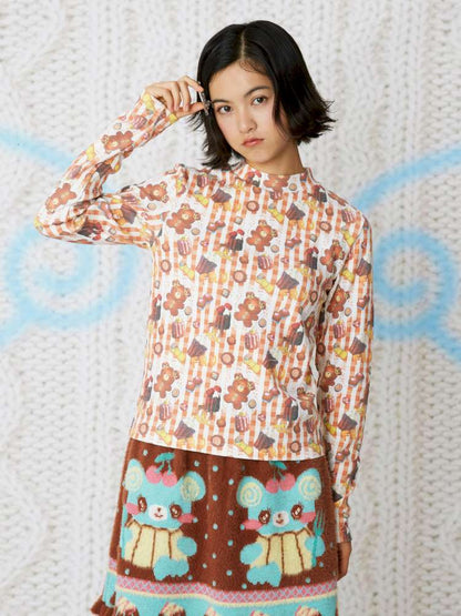 Cookie Print Waffle Base T-Shirt【s0000014856】