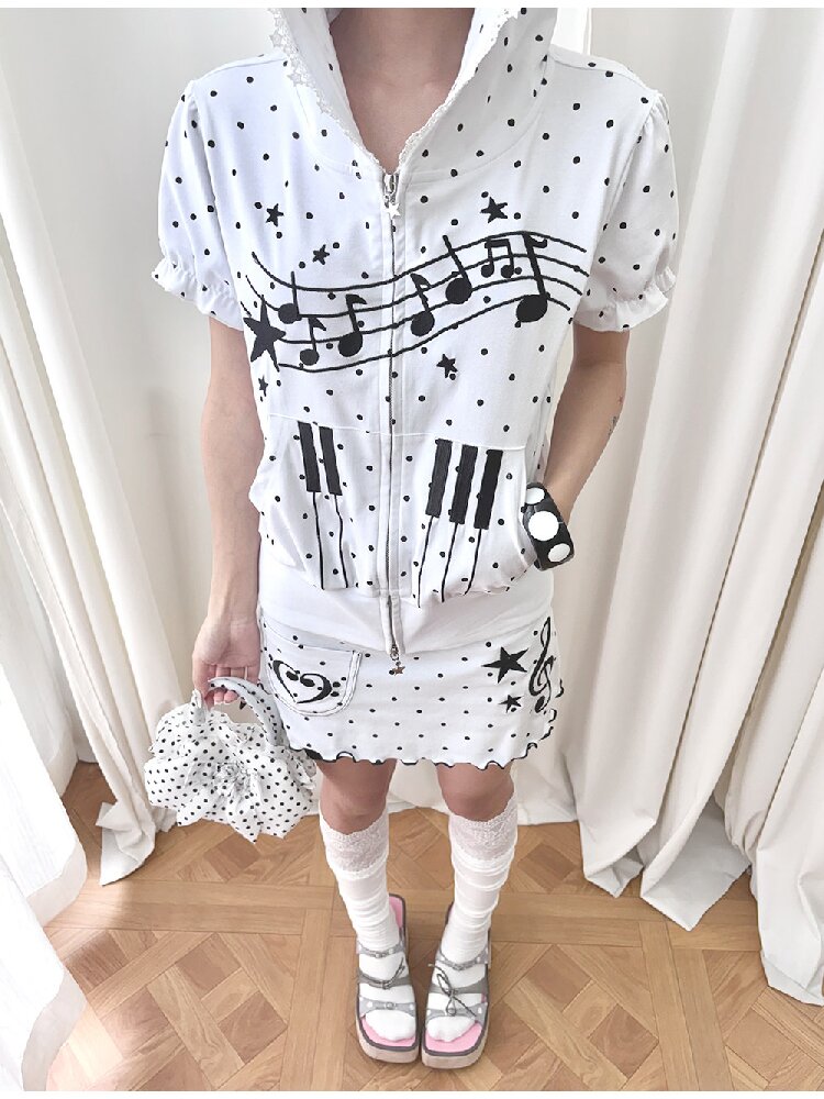 Notes Polka Dot Hooded Cardigan【s0000016547】