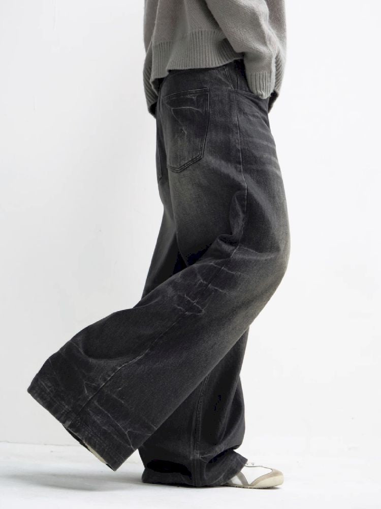 Washed Black Wide Leg Jeans [S0000010444]