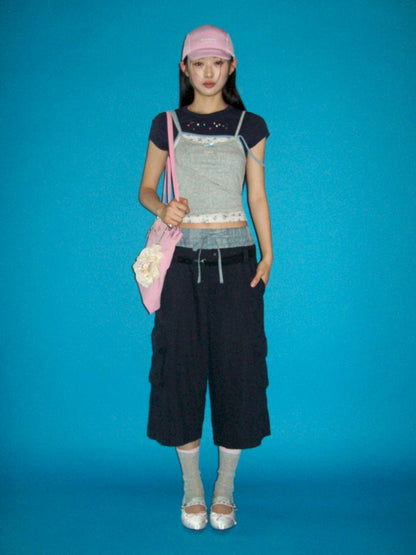 Drawstring waist casual mid-length pants【s0000012537】