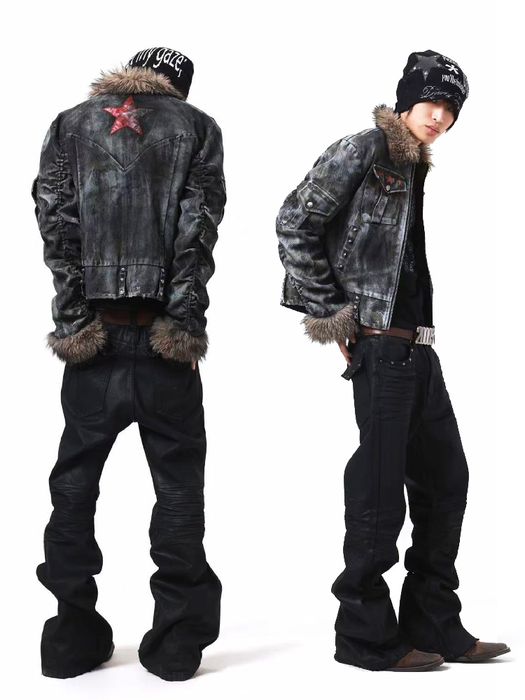Washed Rivet Fur Collar Jacket【s0000018201】