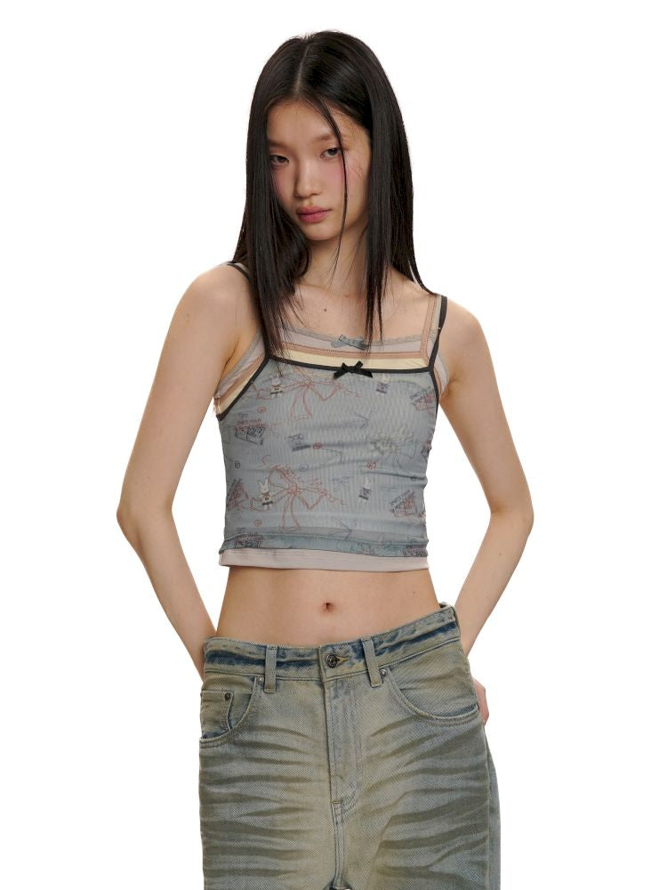Three pieces of material splicing camisole【s0000012511】