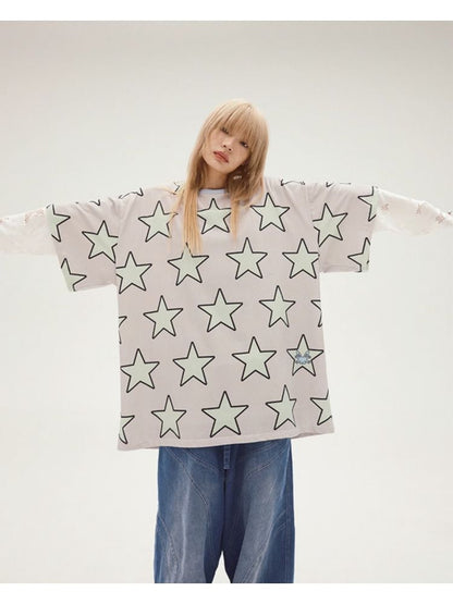 Pentagram print Wide t-shirt【s0000008211】