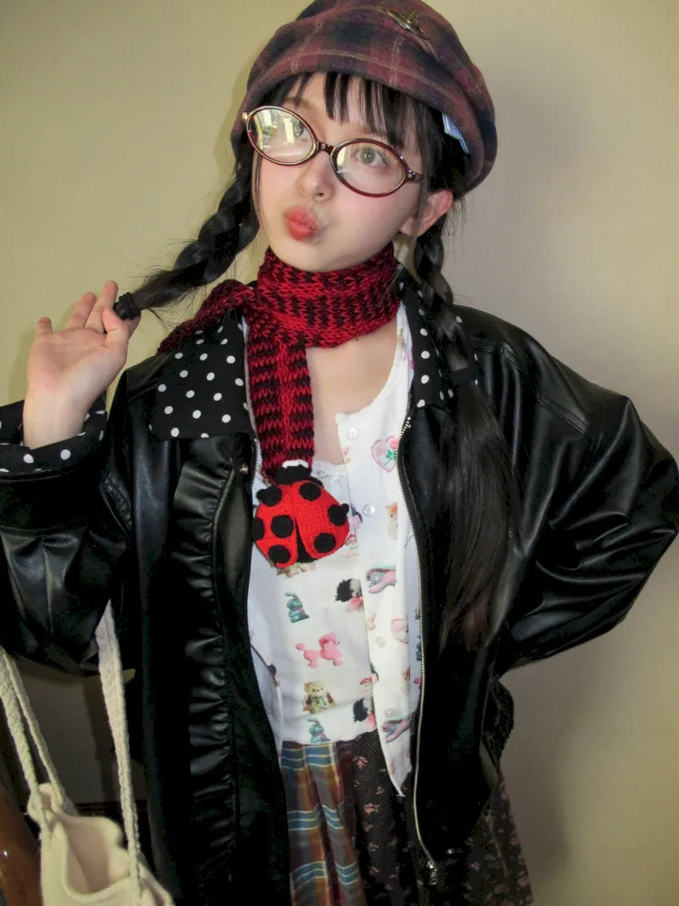 Lace-Trimmed Oversized Leather Jacket【s0000014167】