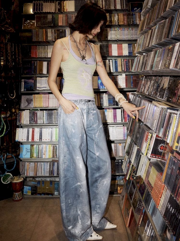 Printed wide leg jeans【s0000012285】