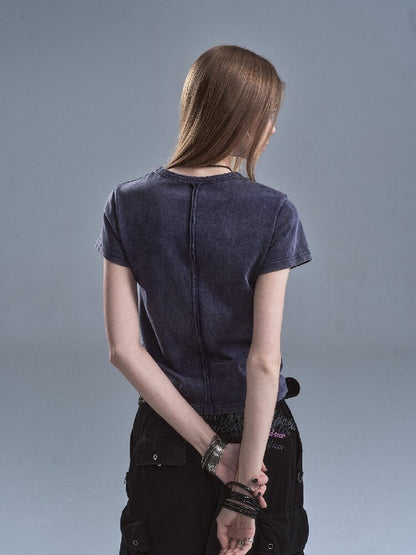 Old Bass Print Raw Edge T-shirt【s0000016898】