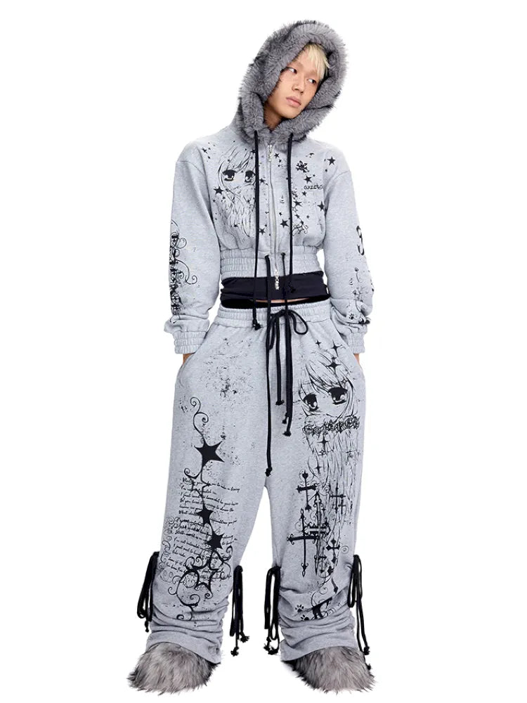 Angel Girl Doodle Print Short Hoodie【s0000014090】