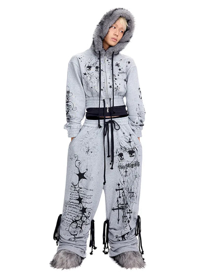 Angel Girl Doodle Print Short Hoodie【s0000014090】