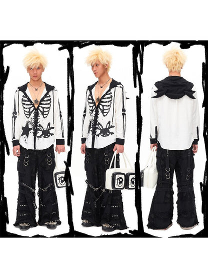 Demon Skeleton Print Hooded Shirt【s0000016054】