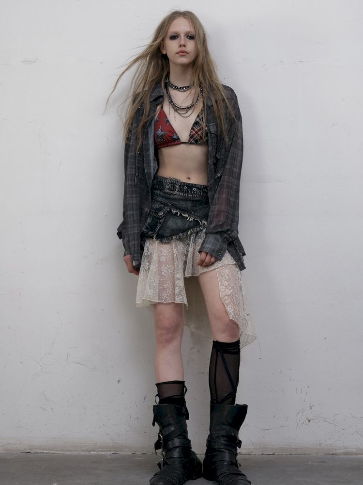 Polka dot plaid sun loose shirt【s0000012622】