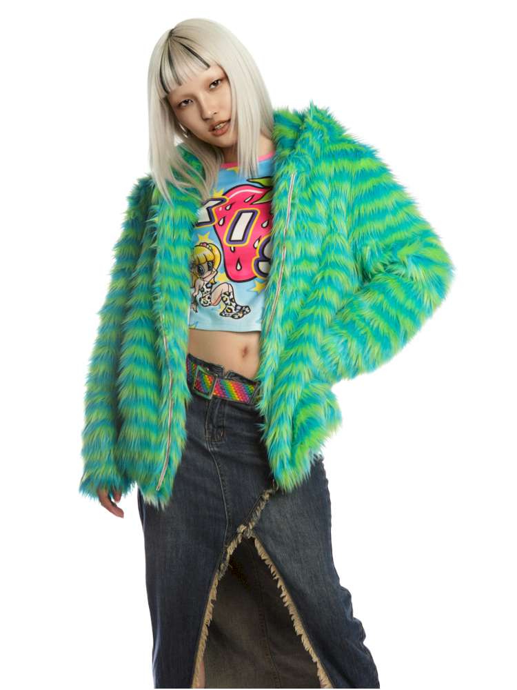 Y2K American Street Trendy White Fur Hooded Jacket【s0000014910】