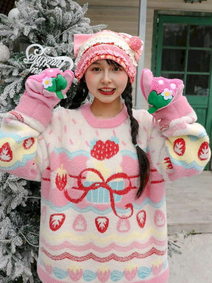 Strawberry Print Cat Ear Hat【s0000015105】