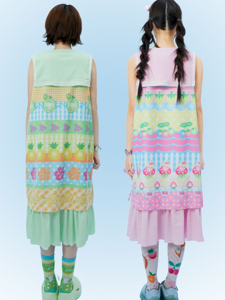 Fruit print summer navy collar dress【s0000012872】