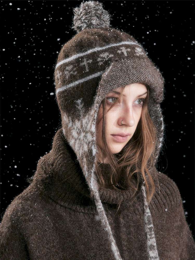 Striped Snowflake Ear Protection Beanie【s0000014672】