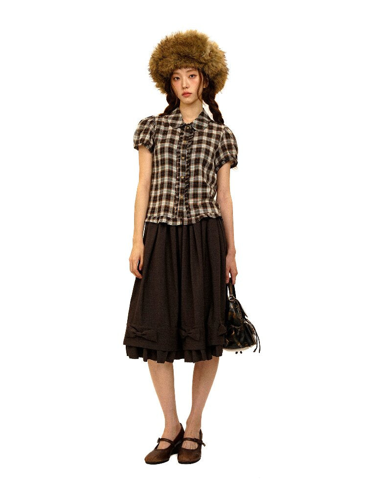 Color Block Plaid Shirt Mini Skirt【s0000017906】