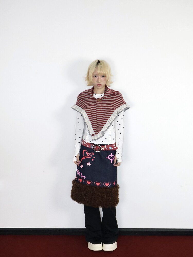 Heartbeat Print Denim Fleece Skirt【s0000018670】