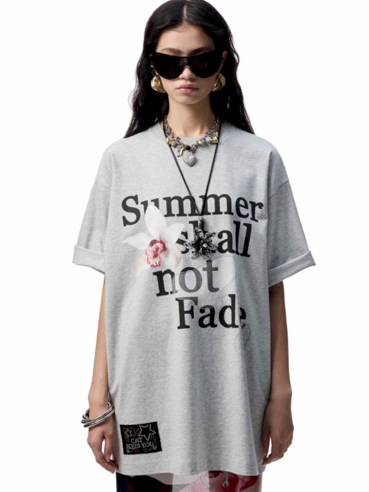 Floral letter print oversize big t-shirt【s0000012400】