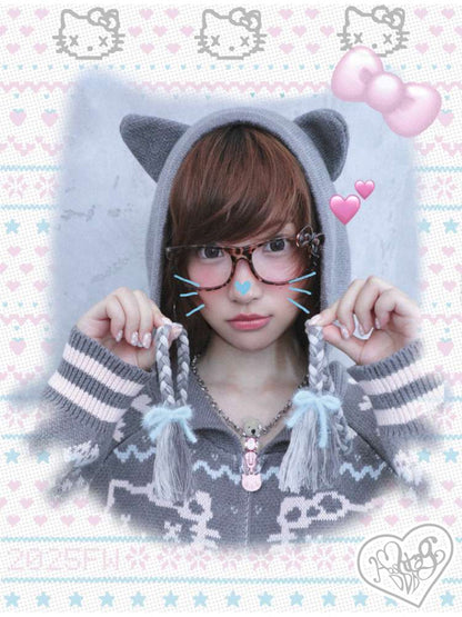 Ghost Horse Grey Fair Isle Hooded Jacket【s0000014697】