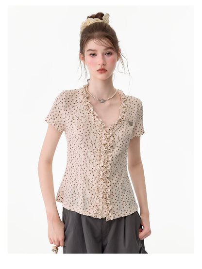 Polka Dot Lace Patchwork Tee Top【s0000017752】