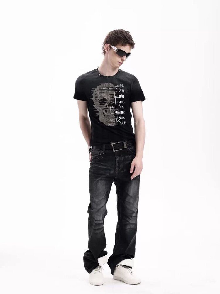 Washed Heavy-Duty Rhinestone T-Shirt【s0000018280】