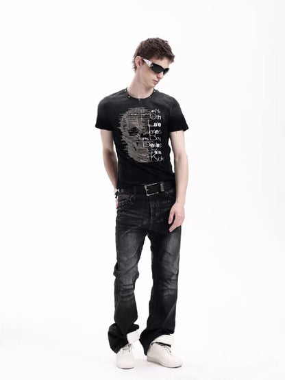 Washed Heavy-Duty Rhinestone T-Shirt【s0000018280】
