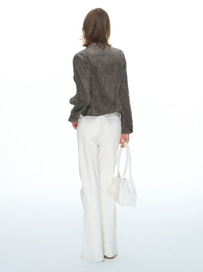 Vintage Suede Slim Cropped Jacket【s0000015859】