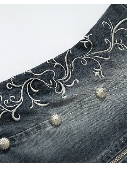 Court Embroidered Denim Mermaid Dress【s0000016983】