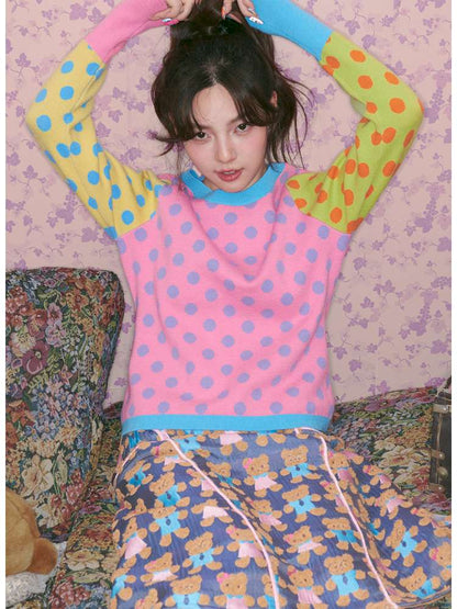 Contrasting Polka Dot Crew Neck Pullover【s0000014827】