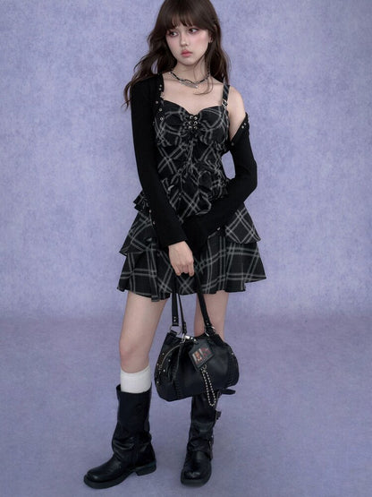 Plaid Metal Camisole Dress【s0000017688】