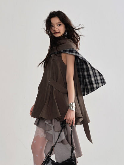 Earth Color Detachable Cape Sundress【s0000015692】