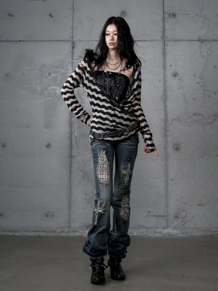 Two-Piece Set Striped Knit Top【s0000013953】