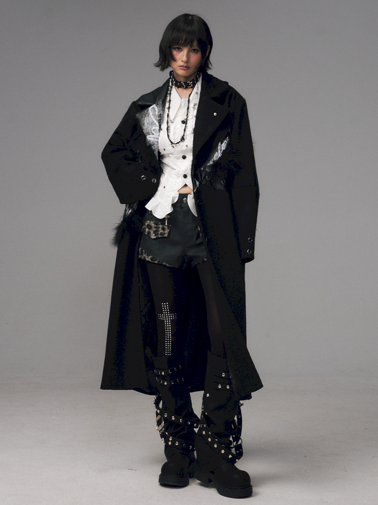 Punk Rock Heavy Print Loose Tweed Coat【s0000014705】