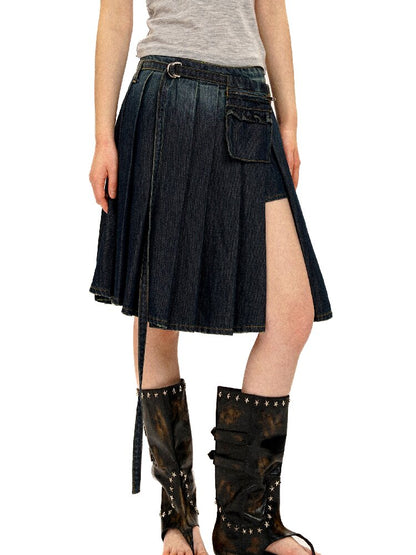 Tencel Denim Lace Pleated Skirt【s0000016412】