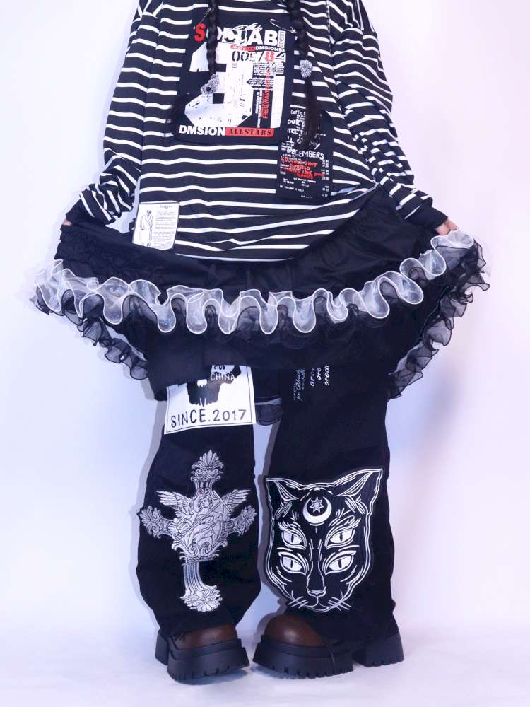 Y2K Punk Print Wide-Leg Jeans【s0000014627】