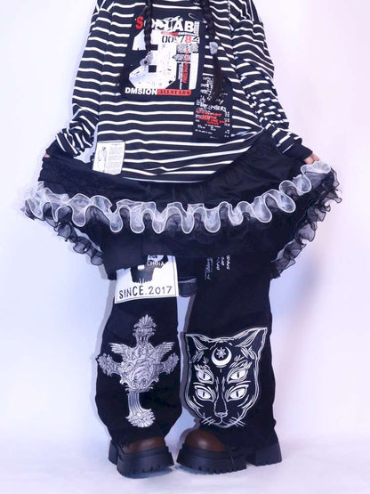 Y2K Punk Print Wide-Leg Jeans【s0000014627】