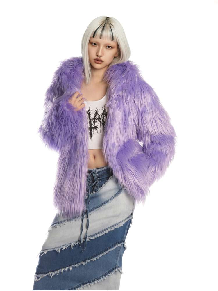 White Light Purple Fur Hooded Jacket【s0000014909】