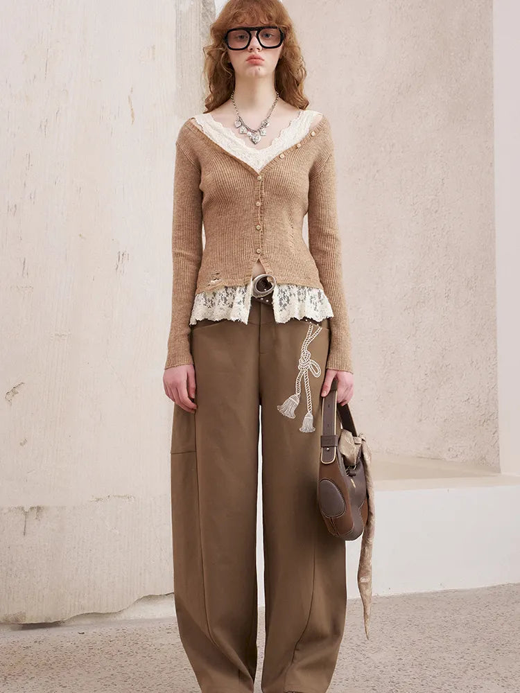 Slim-Fit V-Neck Off-Shoulder Knit Cardigan【s0000014061】