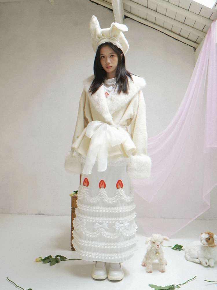 Cream Strawberry Cake Print Pencil Skirt【s0000014531】