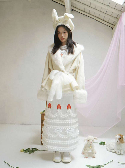 Cream Strawberry Cake Print Pencil Skirt【s0000014531】