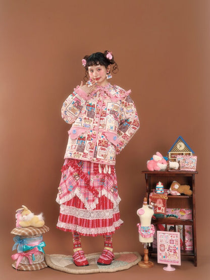 Pink Patchwork Printed Quilted Jacket【s0000015586】