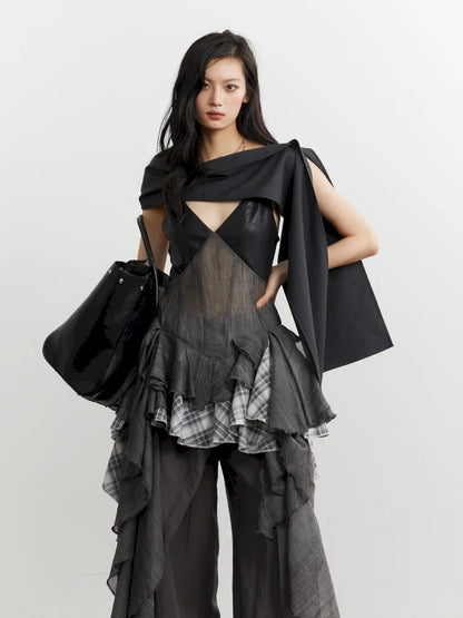 Stitching Irregular Ruffle Versatile Sundress【s0000014033】