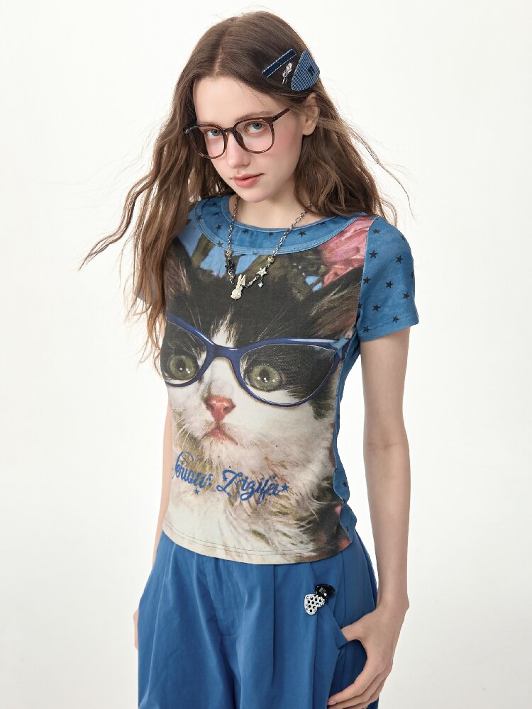 Top Student Cat Childlike T Shirt【s0000017267】