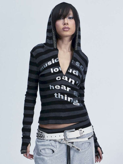 Black Gray Striped Stud Top Set【s0000014667】