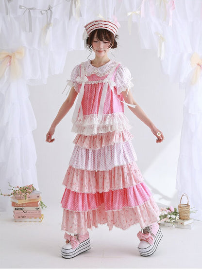 Pink Polka Dot Cake Skirt Pants【s0000016553】