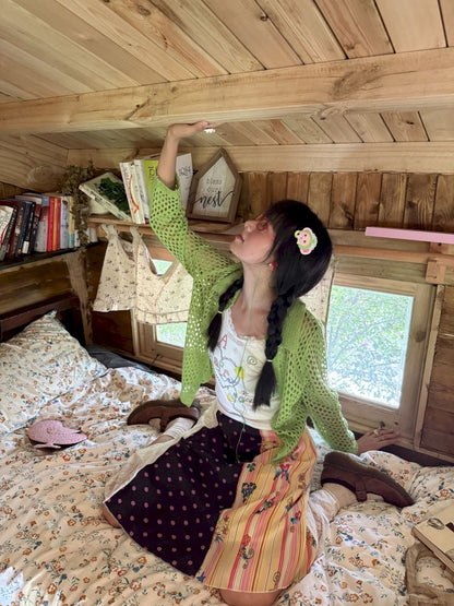 Colorful printed lace trim tank top【s0000012772】